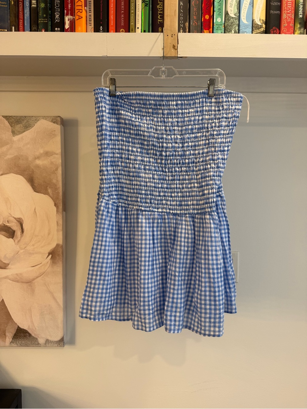 Hollister Blue and White Gingham Smocked Mini Skirt with built in shorts